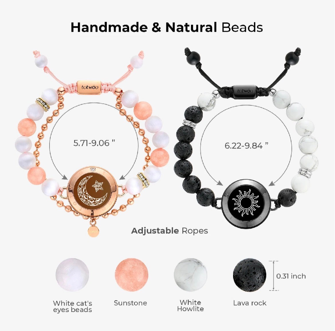 Totwoo Touch Smart Beaded Bracelets—Couple Gift for Girlfriend Boyfriend Anniversary