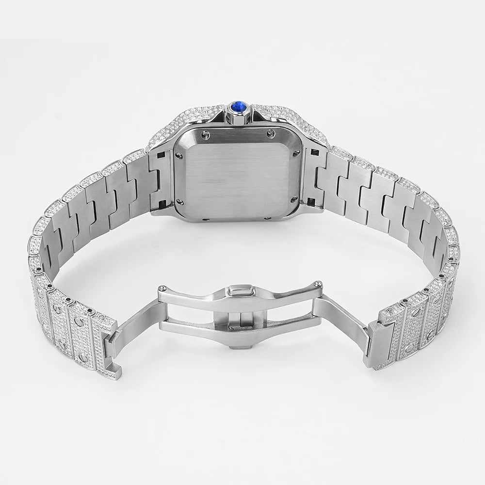 Gold VVS Moissanite Watch High-End Square Design Diamond Iced out Wristwatch