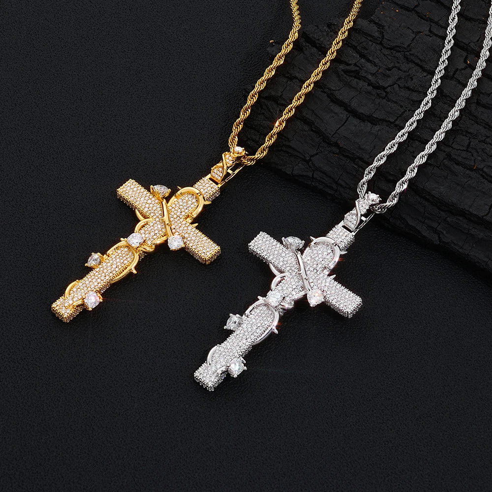 80mm Iced out Thorn Cross VVS1 Moissanite S925 Silver Pendant Necklace