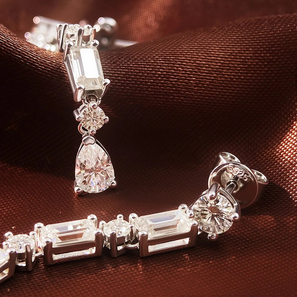 6.8cttw Full Moissanite Drop S925 Sterling Silver Lab Diamond earrings