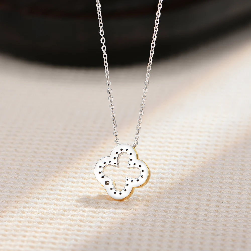 S925 Silver Two Tone Hollow Necklace Gold Edge Paved Full Moissanite Necklace