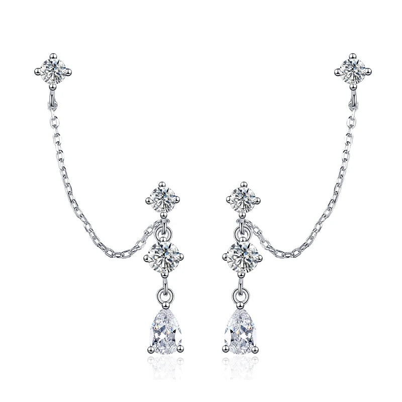 Full Moissanite Stud Chain Earrings 925 Sterling Silver Jewelry