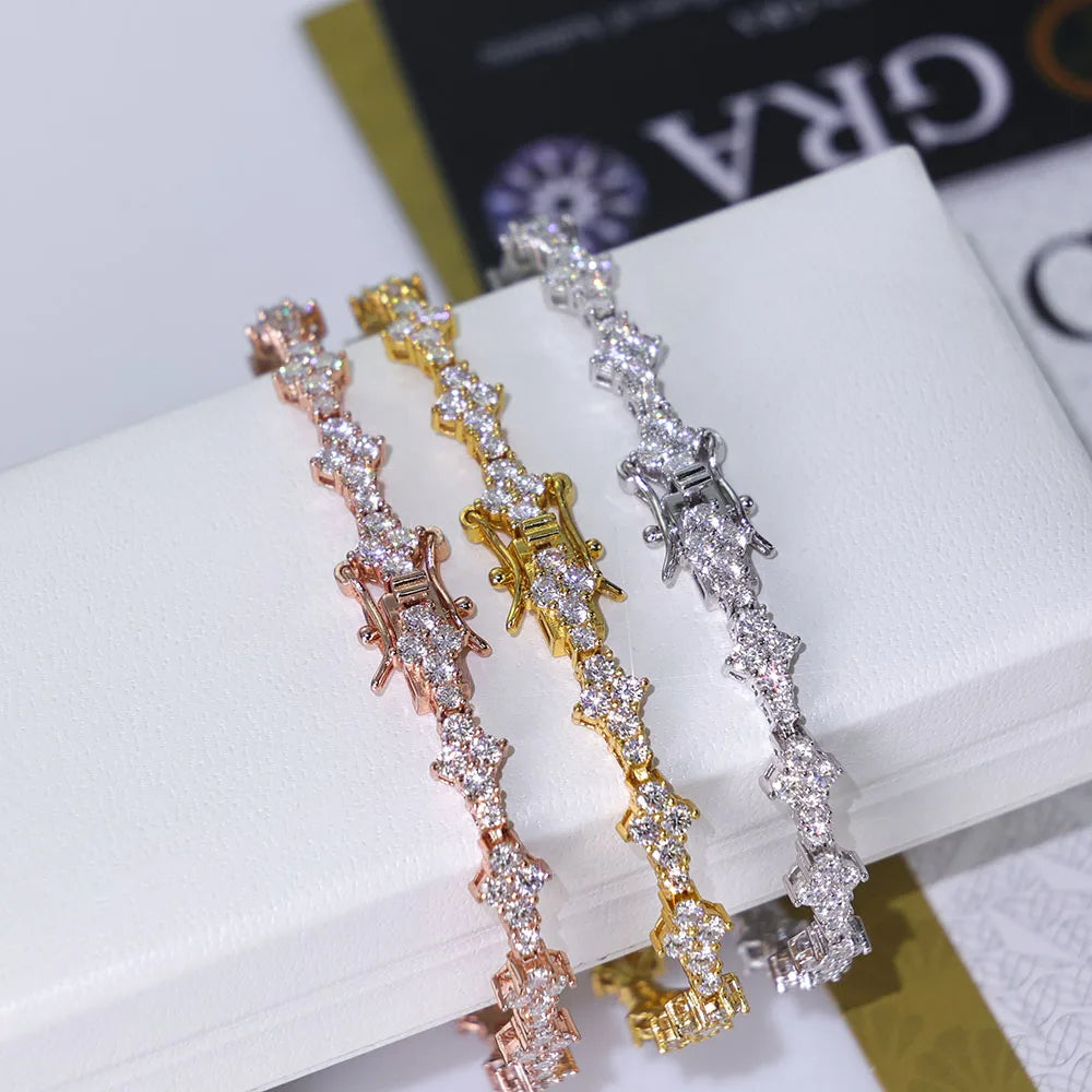 925 VVS Moissanite Star Chain Bracelet Tennis Cross Bracelet Sterling Silver with GRA 7/8inch