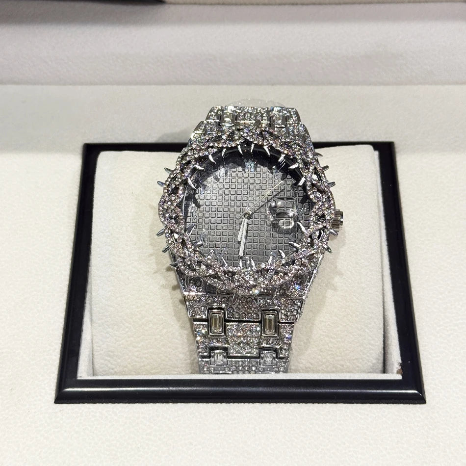 Thorn Spike Watch Men Iced Out Rhinestone Quartz Reloj Hombre wristwatch