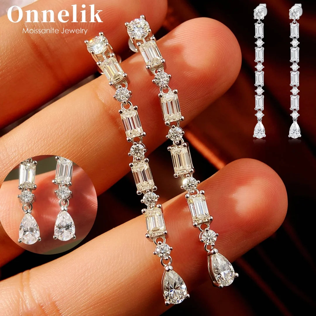 6.8cttw Full Moissanite Drop S925 Sterling Silver Lab Diamond earrings