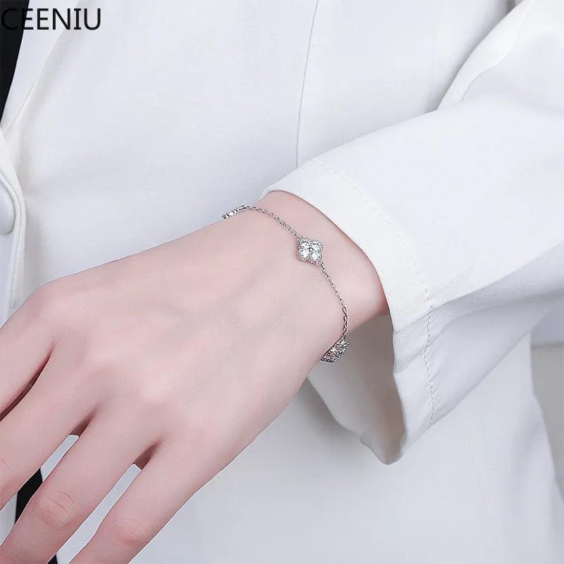 2.4cttw D Color Moissanite Clover Bracelet 925 Sterling Silver Fine Jewelry White Gold Plated Charm Bracelet Bangle Wholesale