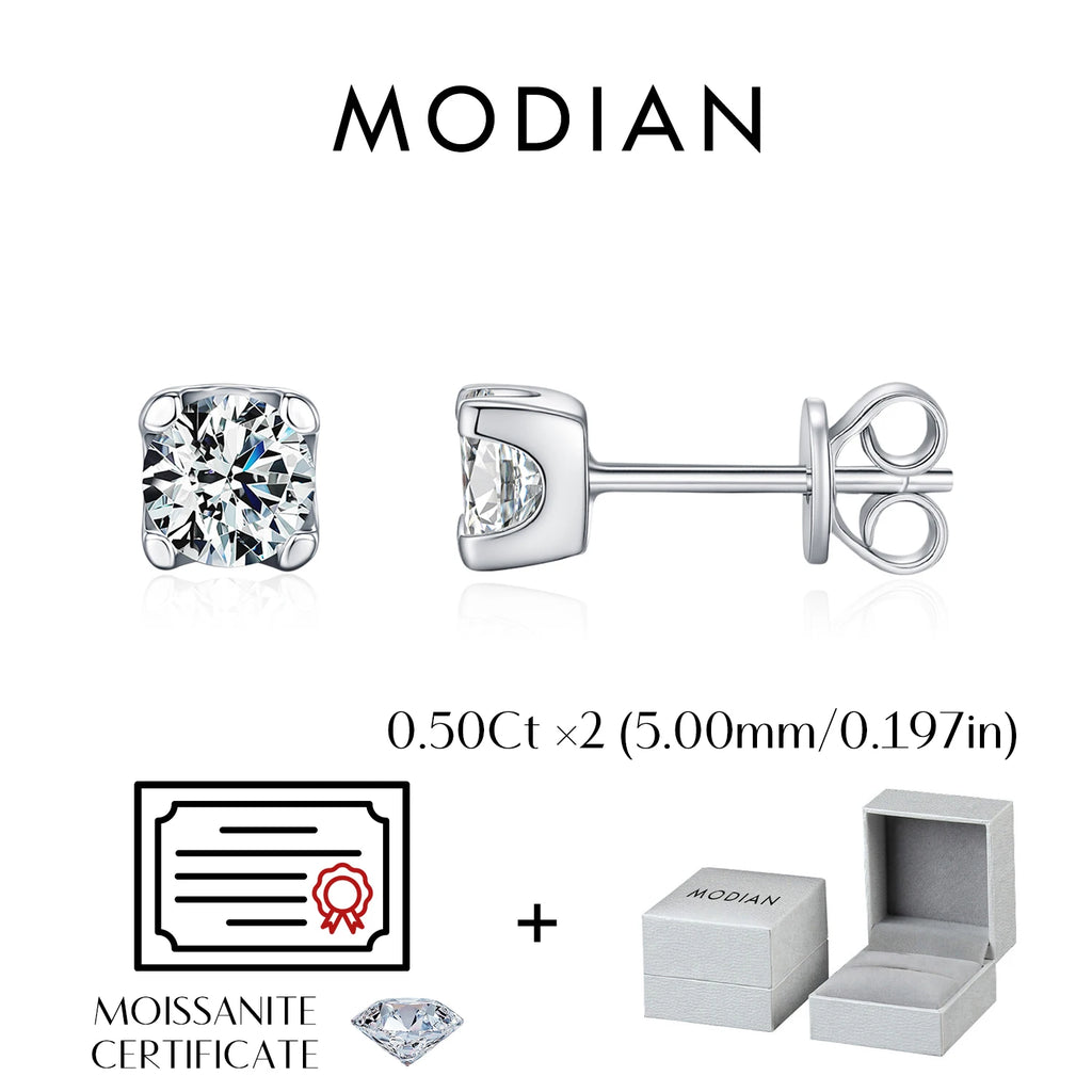 3MM-5MM Size D Color Moissanite 925 Sterling Silver Round Stud Earrings