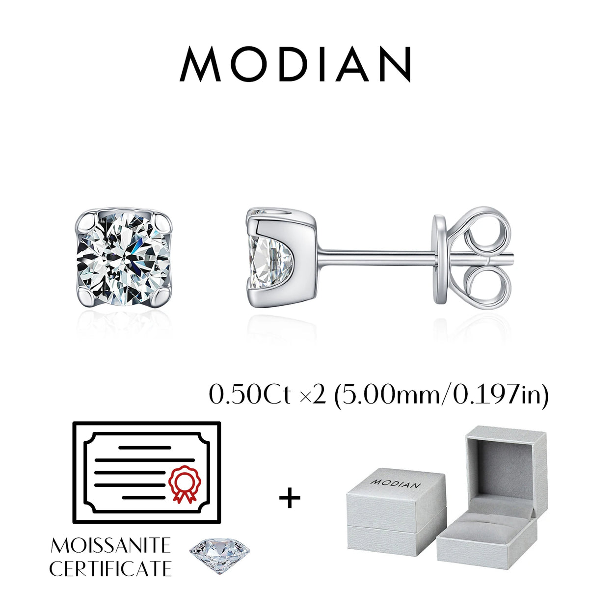 3MM-5MM Size D Color Moissanite 925 Sterling Silver Round Stud Earrings