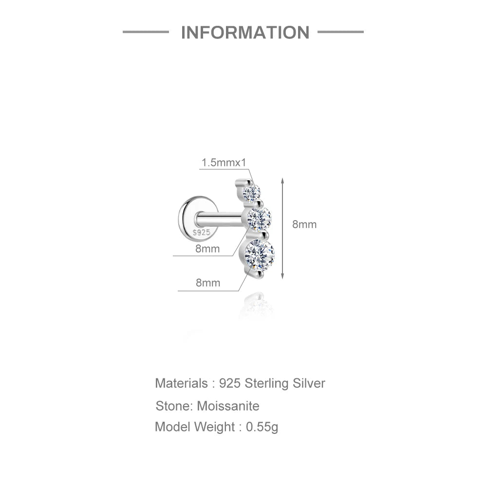 Moissanite Diamond Stud Orginal 925 Sterling Silver Screw Flat Back Moissanite Earring Jewel
