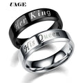 UAGE Titanium His Queen Her King DIY Engraved Couple Ring Romantic Engagement Wedding Rings For Men Women Jewelry