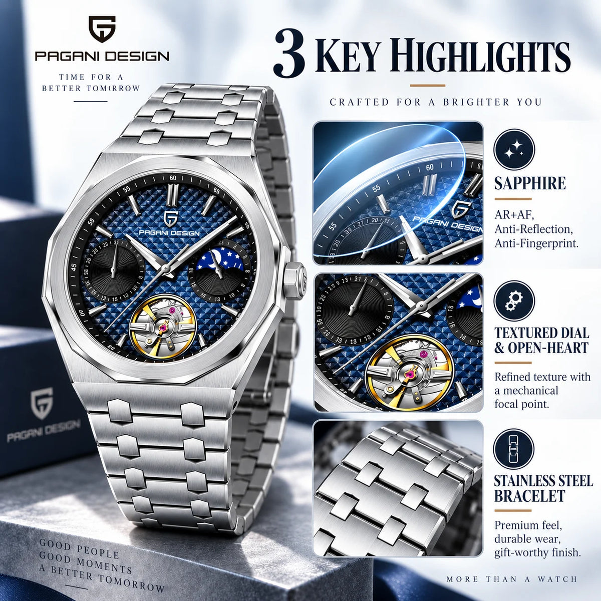 Sapphire stone Pagani Design 2026 41MM 0bar reloj hombre wristwatch