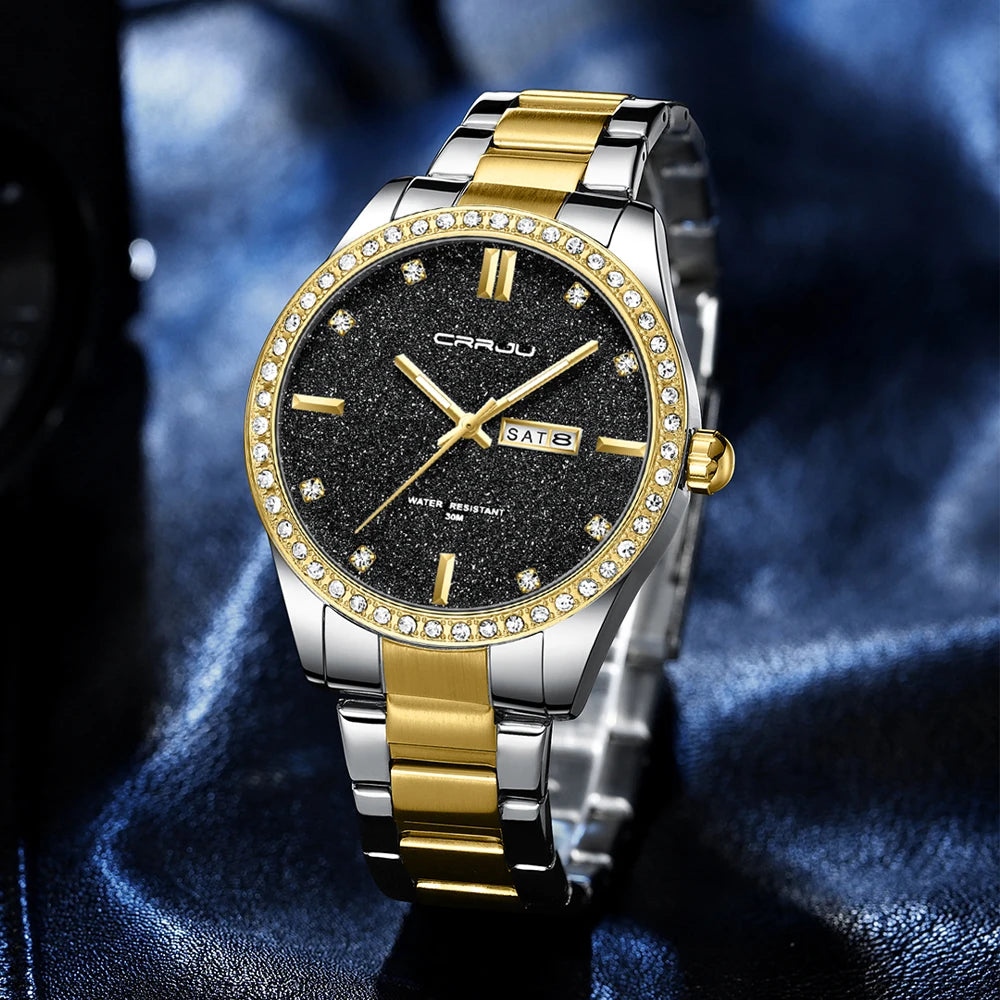 Moissanite Diamond Golden Dial Watches with Luminous Relogio Masculino