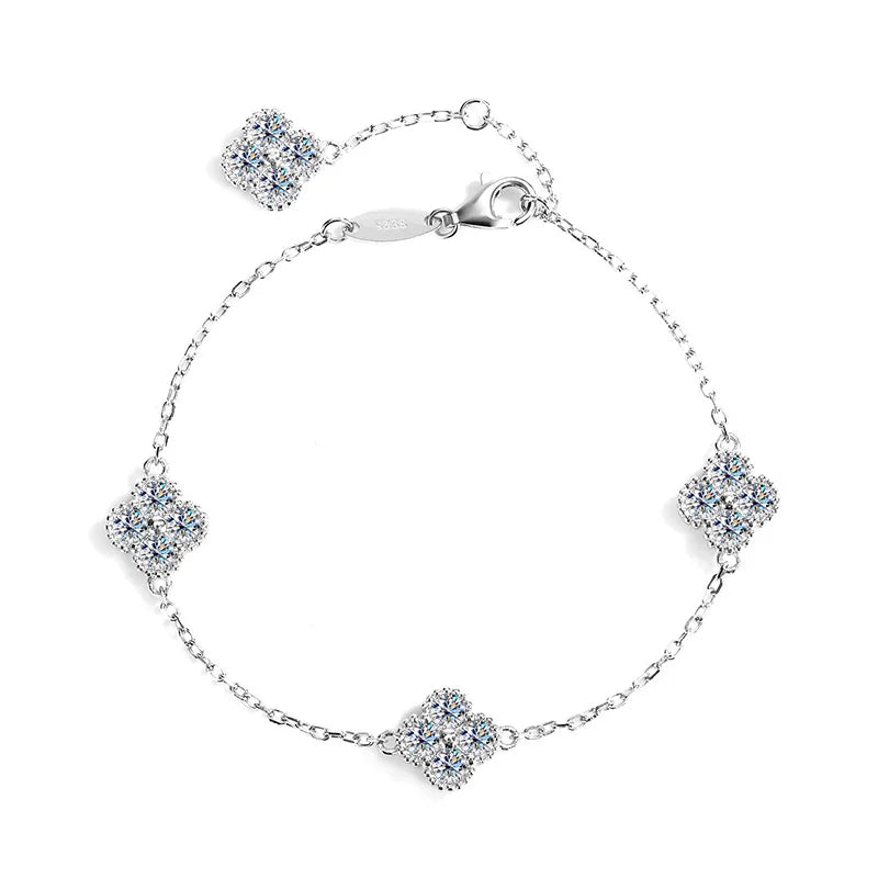 2.4cttw D Color Moissanite Clover Bracelet 925 Sterling Silver Fine Jewelry White Gold Plated Charm Bracelet Bangle Wholesale