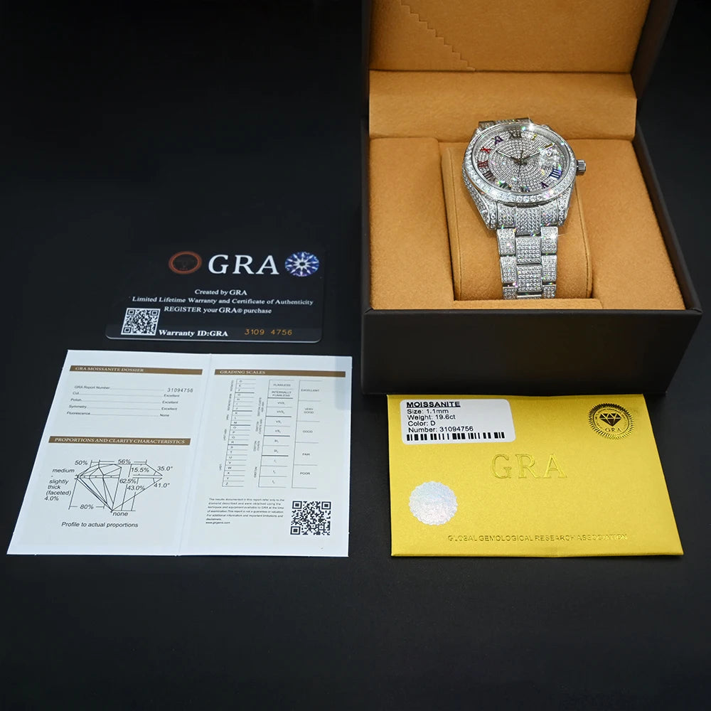 VVS Moissanite Diamond Iced Out  Watch 8215 Automatic Mechanical Movement Wristwatch