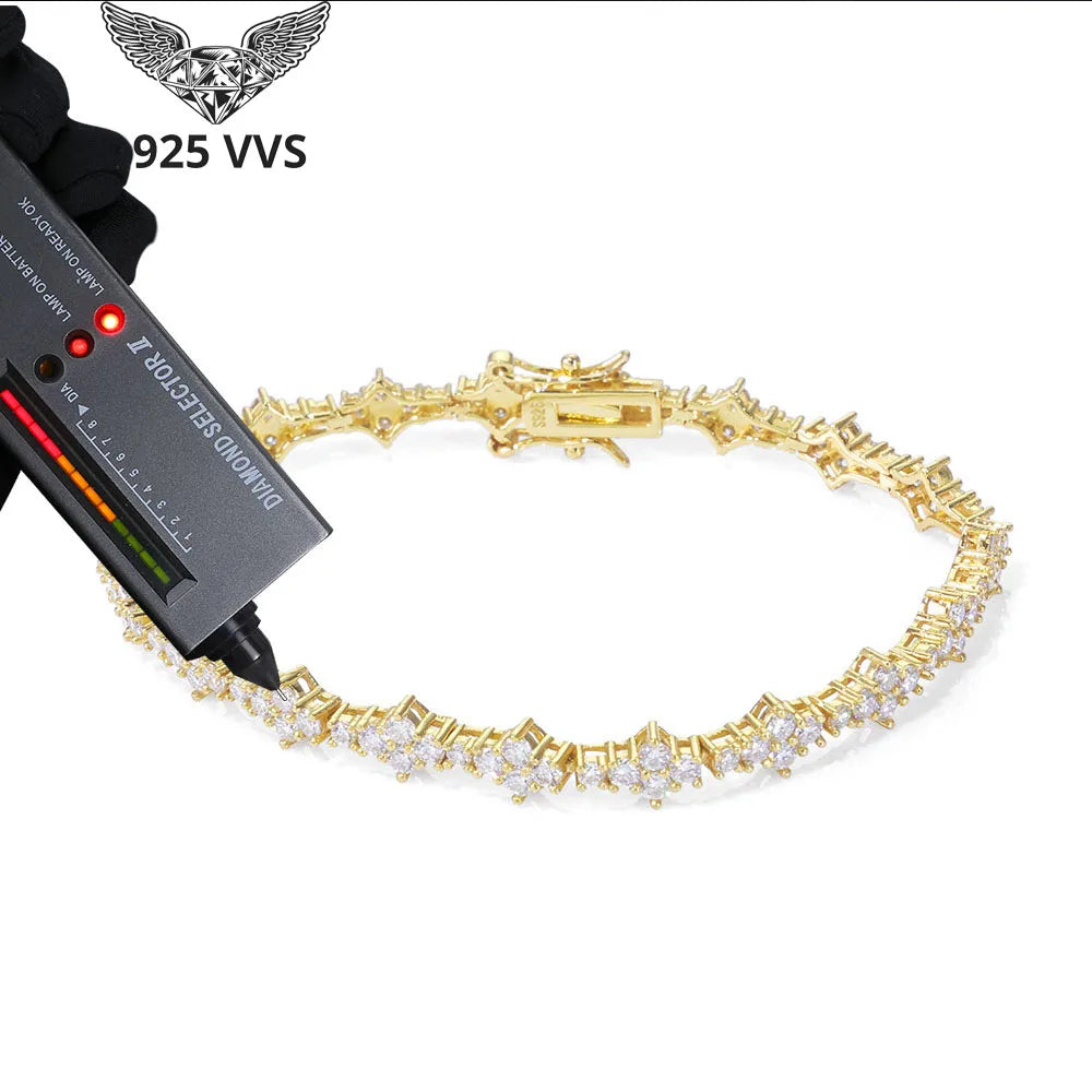 925 VVS Moissanite Star Chain Bracelet Tennis Cross Bracelet Sterling Silver with GRA 7/8inch