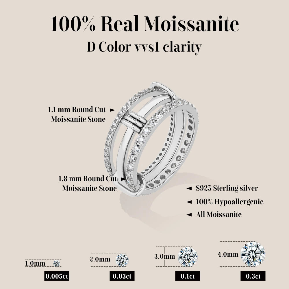 Three Layer Moissanite Ring 925 Sterling Silver Stacked Rings