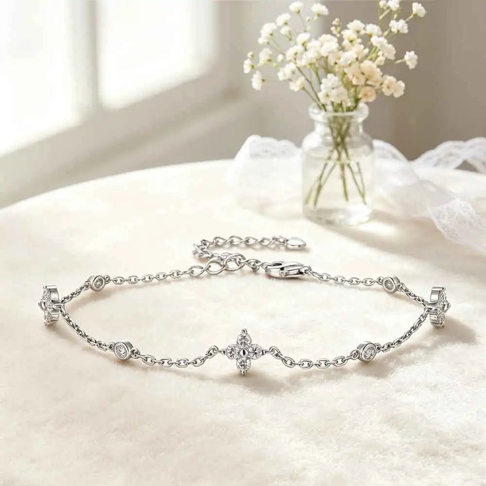 Four Leaf Clover Moissanite 925 Sterling Silver D Color VVS1 Lab Diamond Bracelet