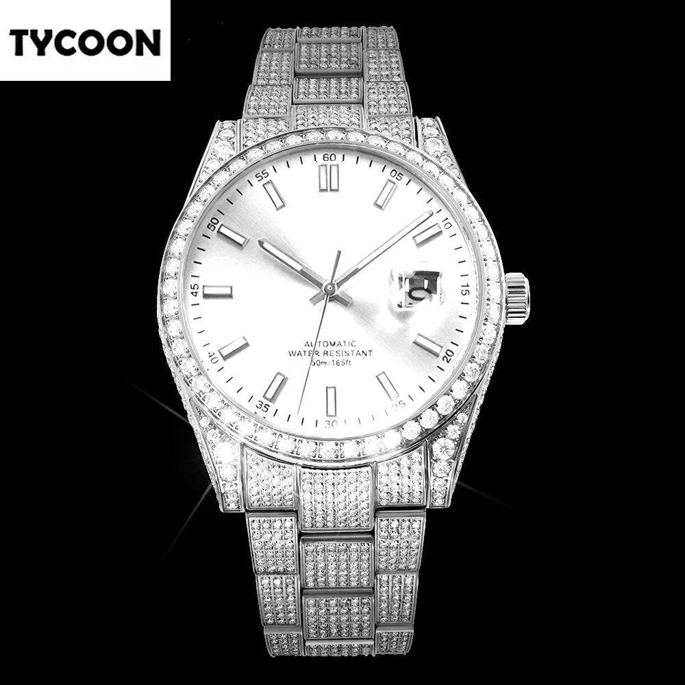 Luxury Iced Out Moissanite Diamond Watch Automatic Mechanical Wrist Watch Miyota 8215 Movement