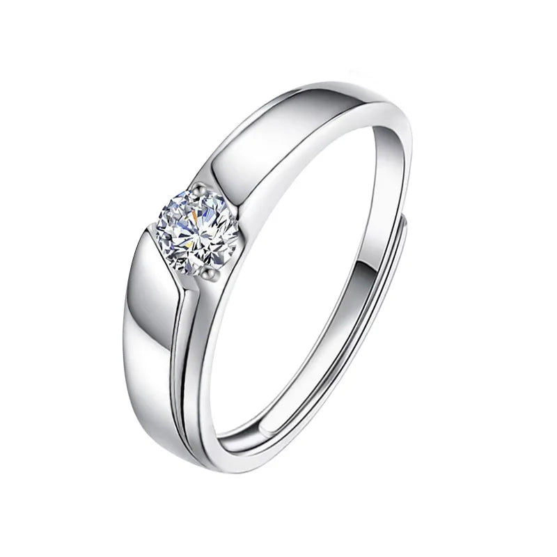 S925 Rhodium-Plated 0.5ct Moissanite Couple Rings - Adjustable Exquisite Jewelry