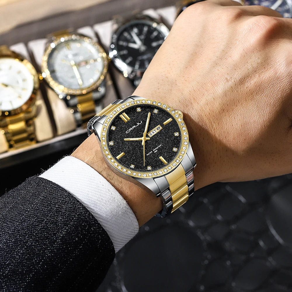 Moissanite Diamond Golden Dial Watches with Luminous Relogio Masculino