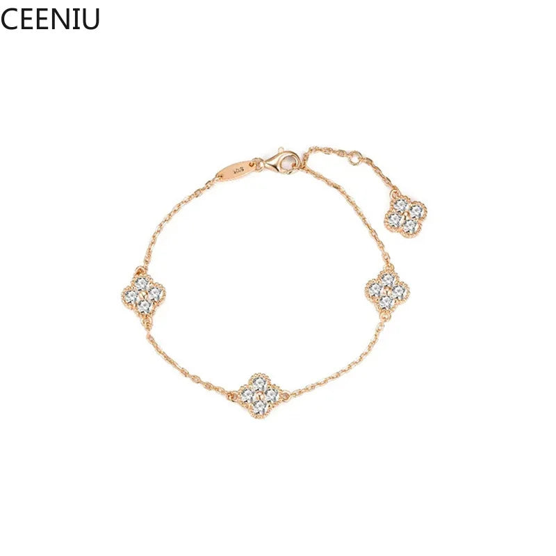2.4cttw D Color Moissanite Clover Bracelet 925 Sterling Silver Fine Jewelry White Gold Plated Charm Bracelet Bangle Wholesale