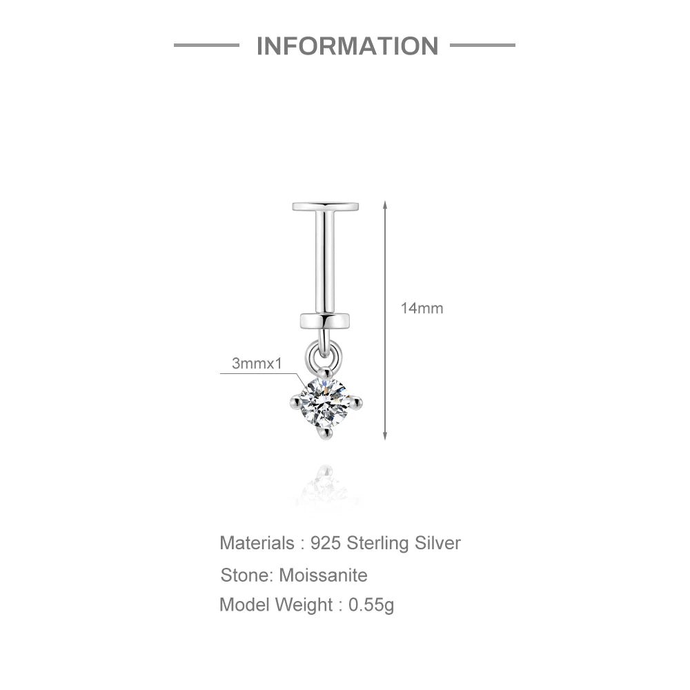 Moissanite Diamond Stud Orginal 925 Sterling Silver Screw Flat Back Moissanite Earring Jewel