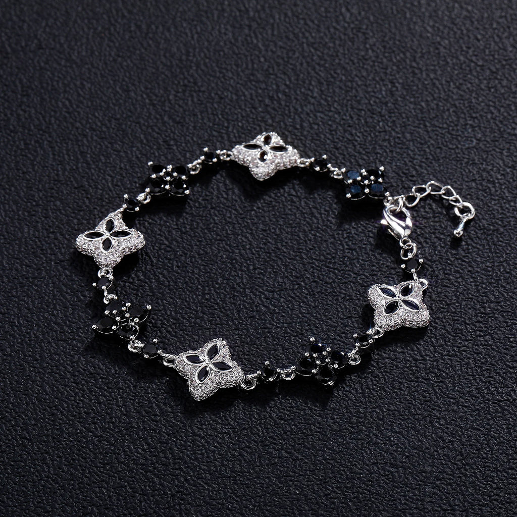 Iced Out Brass Bracelet Four Leaf Clover Chain Bracelet With 5A+ Cubic Zirconia