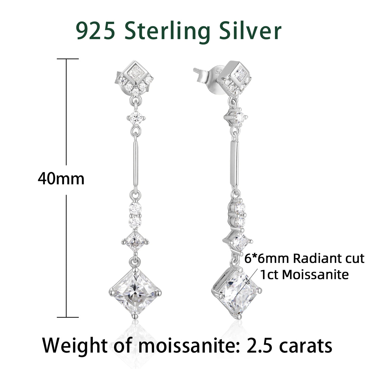 40mm D Color Moissanite Diamond DropS925 Silver Long Dangling Earrings