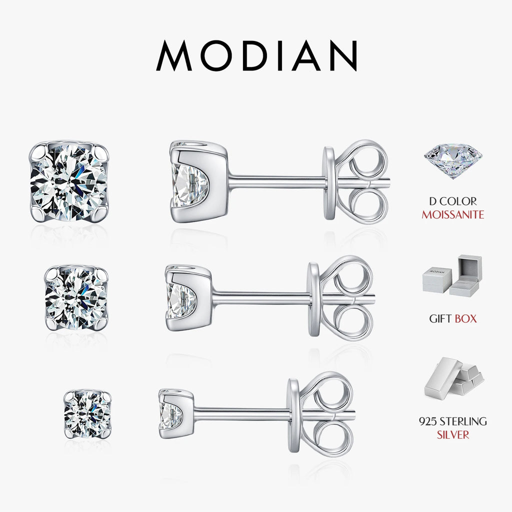 3MM-5MM Size D Color Moissanite 925 Sterling Silver Round Stud Earrings