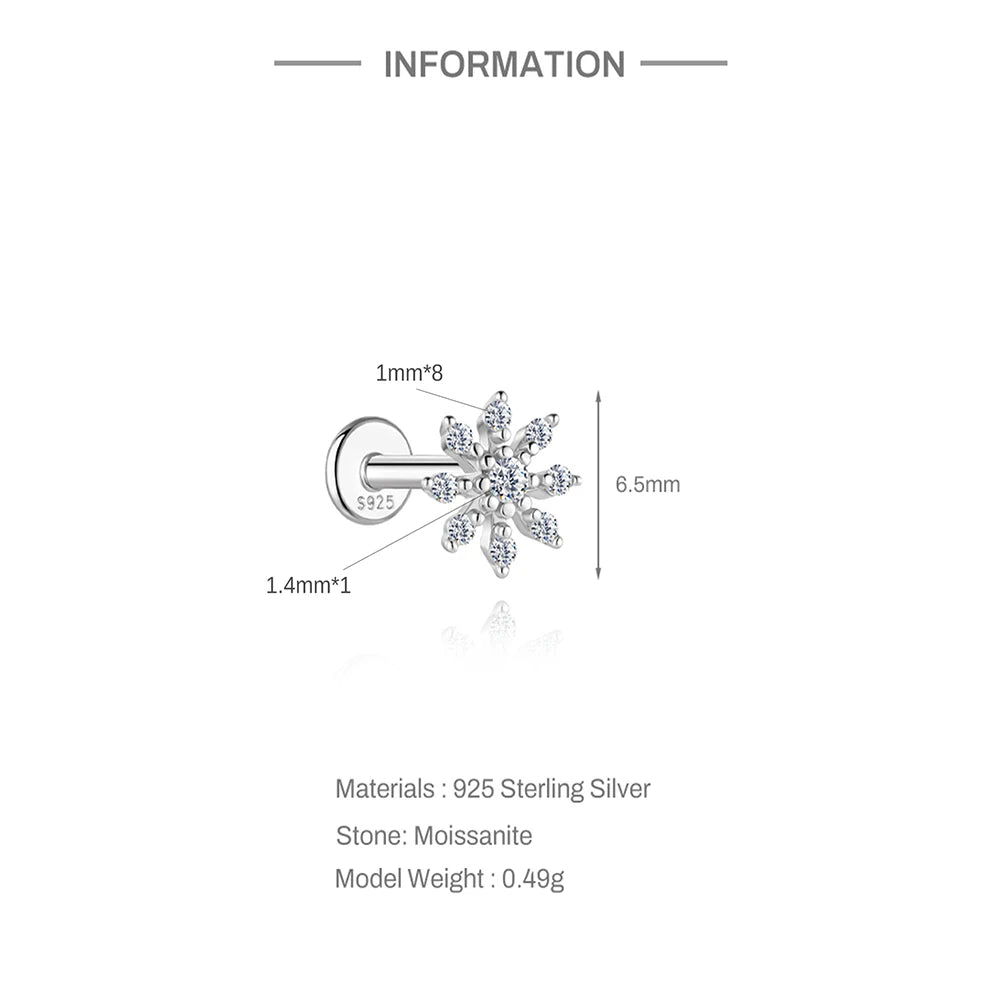 Moissanite Diamond Stud Orginal 925 Sterling Silver Screw Flat Back Moissanite Earring Jewel