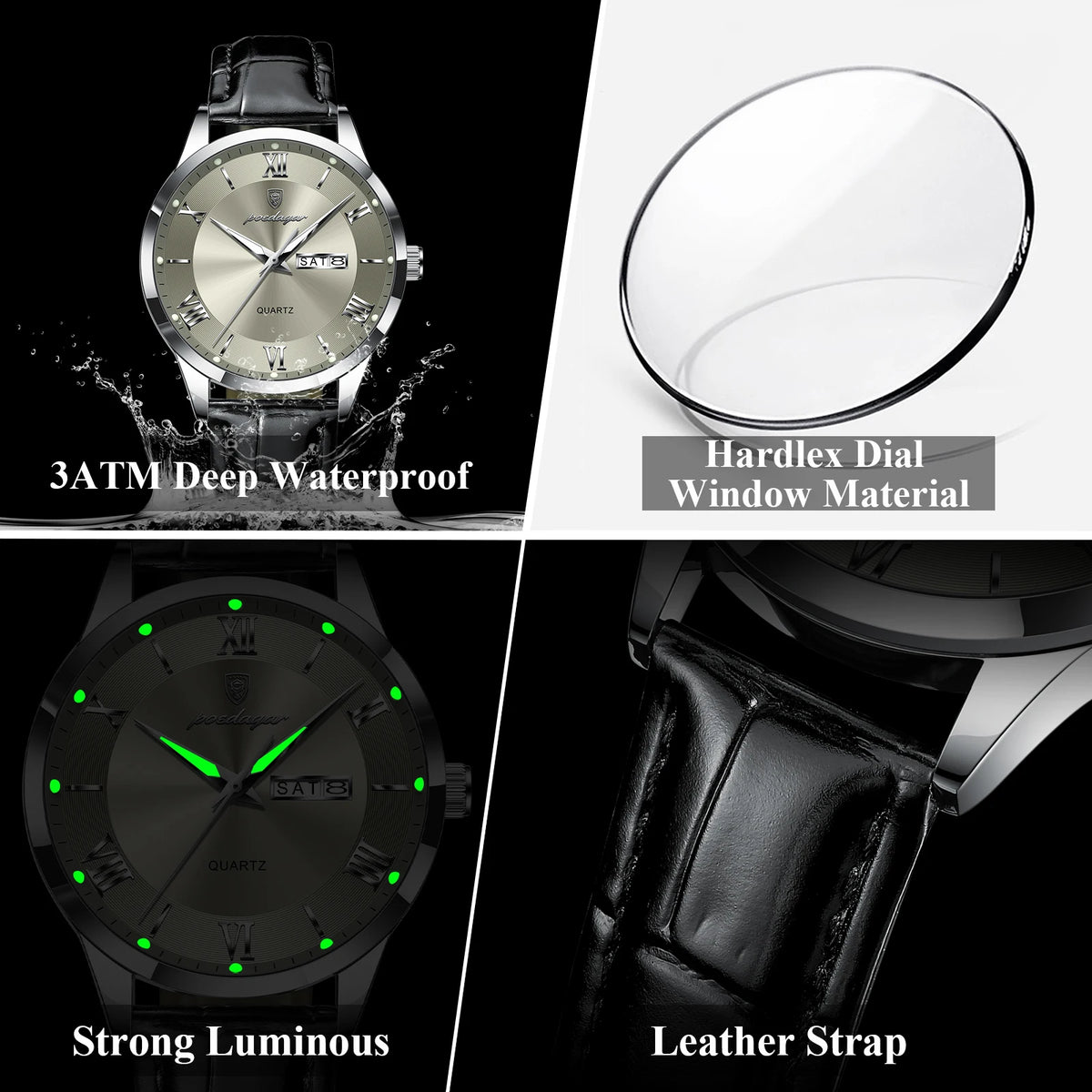 Luxury Watch Military Leather Men Quartz Waterproof Reloj+Box