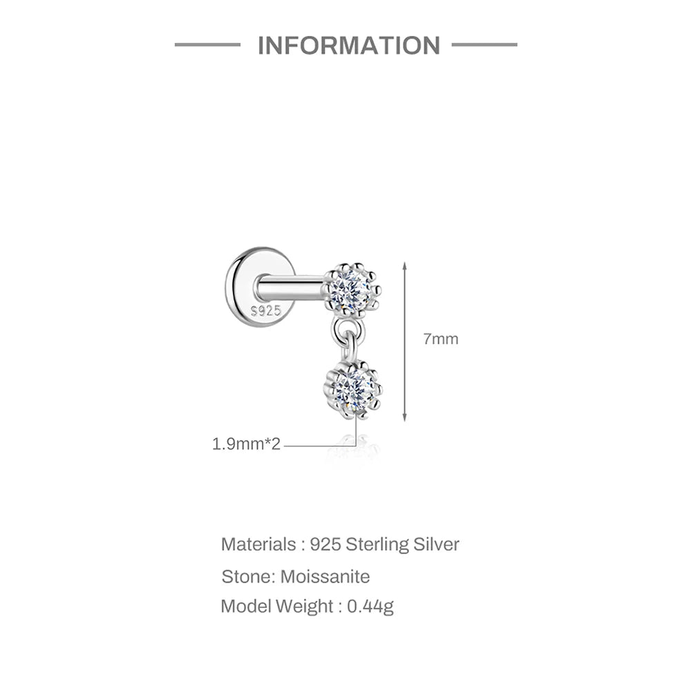 Moissanite Diamond Stud Orginal 925 Sterling Silver Screw Flat Back Moissanite Earring Jewel