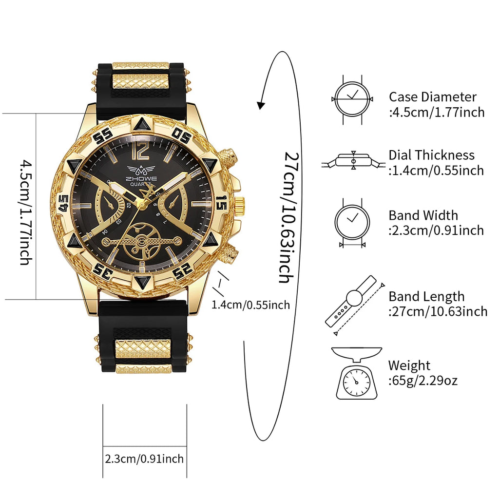 Arabic Quartz CasuSilicone Strap Wristwatch With Necklace Set Reloj Hombre (Without Box)