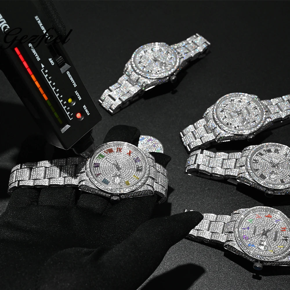 VVS Moissanite Diamond Iced Out  Watch 8215 Automatic Mechanical Movement Wristwatch