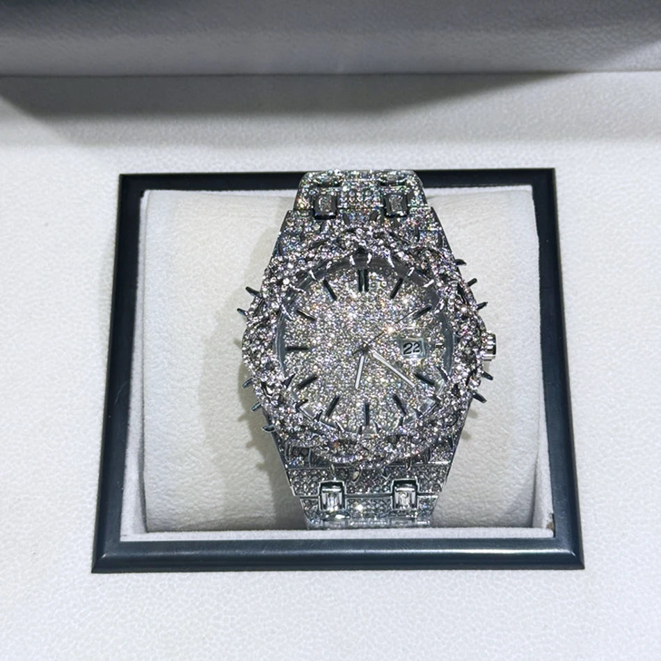 Thorn Spike Watch Men Iced Out Rhinestone Quartz Reloj Hombre wristwatch
