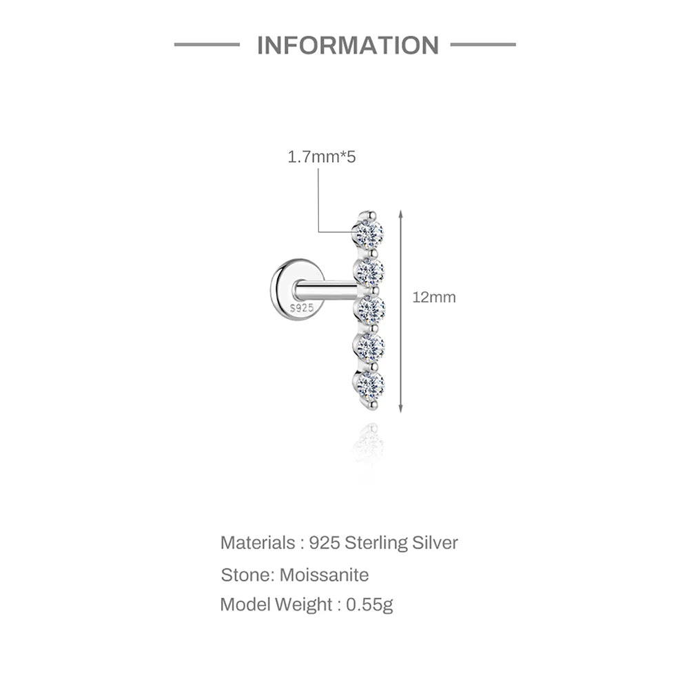 Moissanite Diamond Stud Orginal 925 Sterling Silver Screw Flat Back Moissanite Earring Jewel