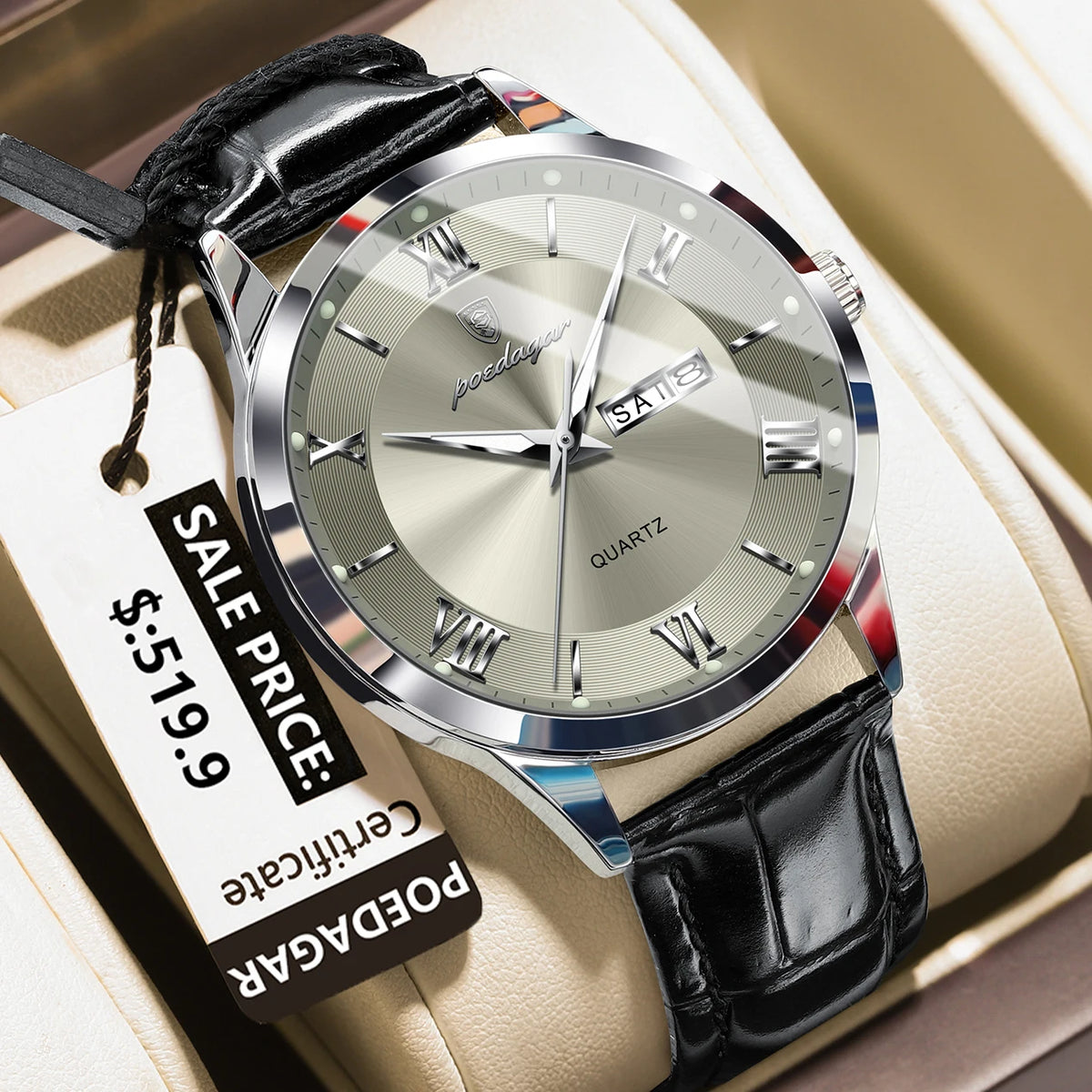 Luxury Watch Military Leather Men Quartz Waterproof Reloj+Box