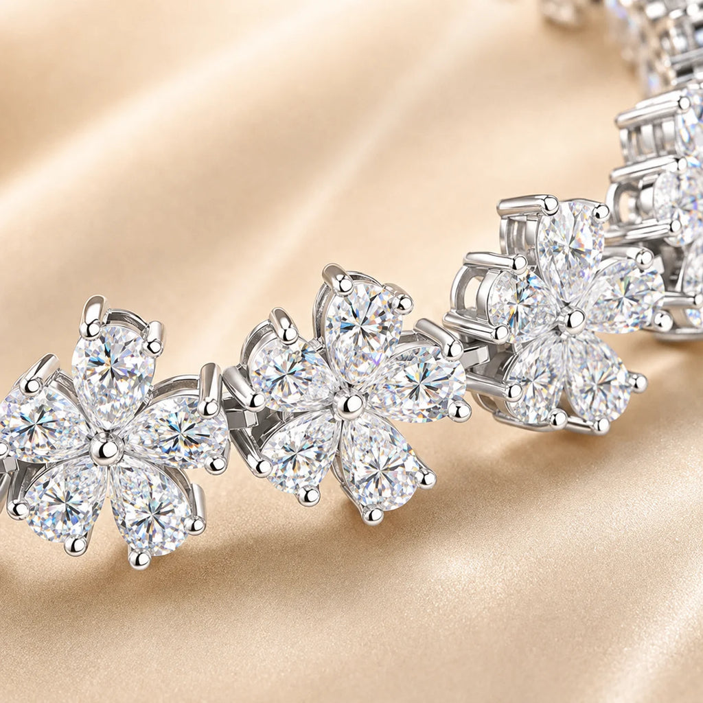 Full Moissanite Clover Bracelet S925 Sterling Silver Marquise Cut Floral Tennis Bracelet D Color VVS1 GRA Certified