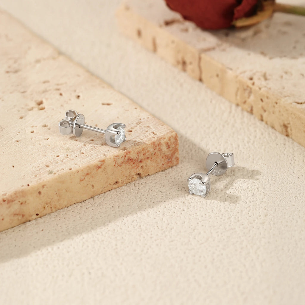 3MM-5MM Size D Color Moissanite 925 Sterling Silver Round Stud Earrings
