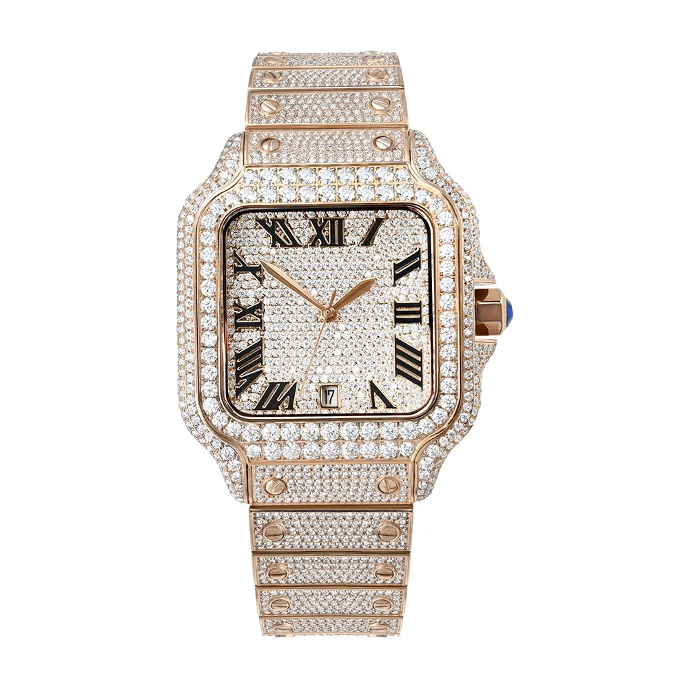 Gold VVS Moissanite Watch High-End Square Design Diamond Iced out Wristwatch