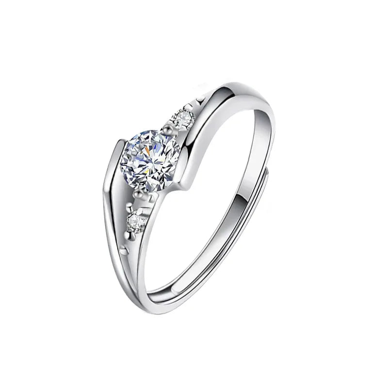 S925 Rhodium-Plated 0.5ct Moissanite Couple Rings - Adjustable Exquisite Jewelry
