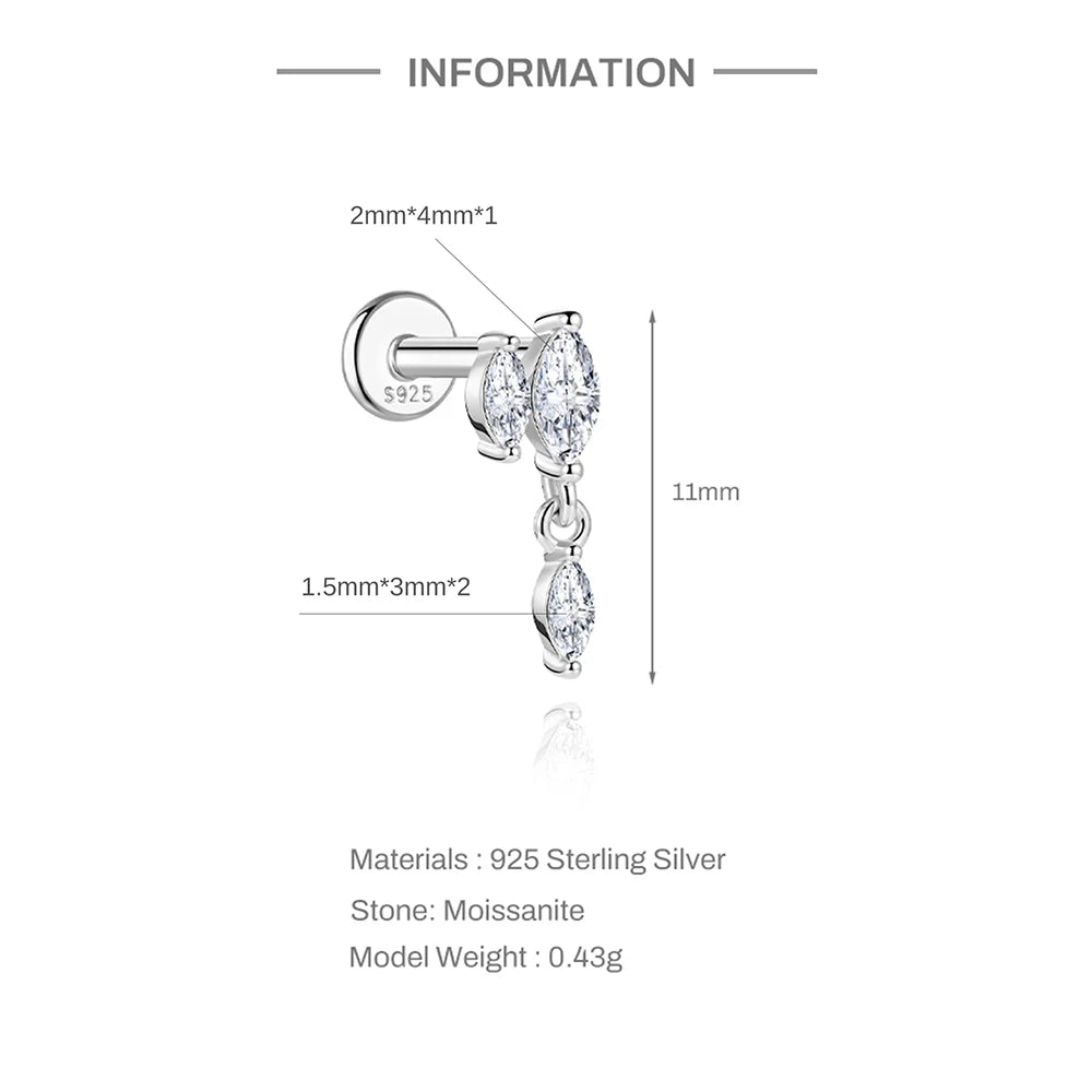Moissanite Diamond Stud Orginal 925 Sterling Silver Screw Flat Back Moissanite Earring Jewel