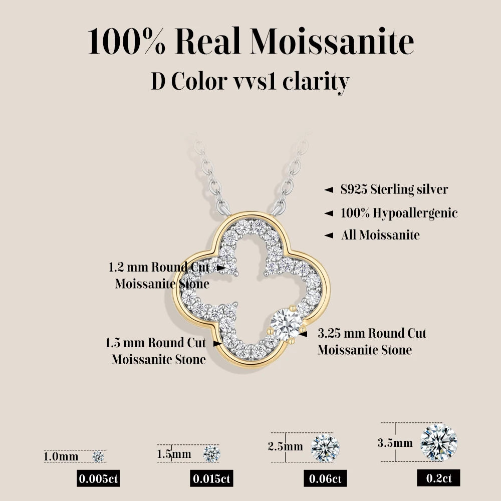 S925 Silver Two Tone Hollow Necklace Gold Edge Paved Full Moissanite Necklace