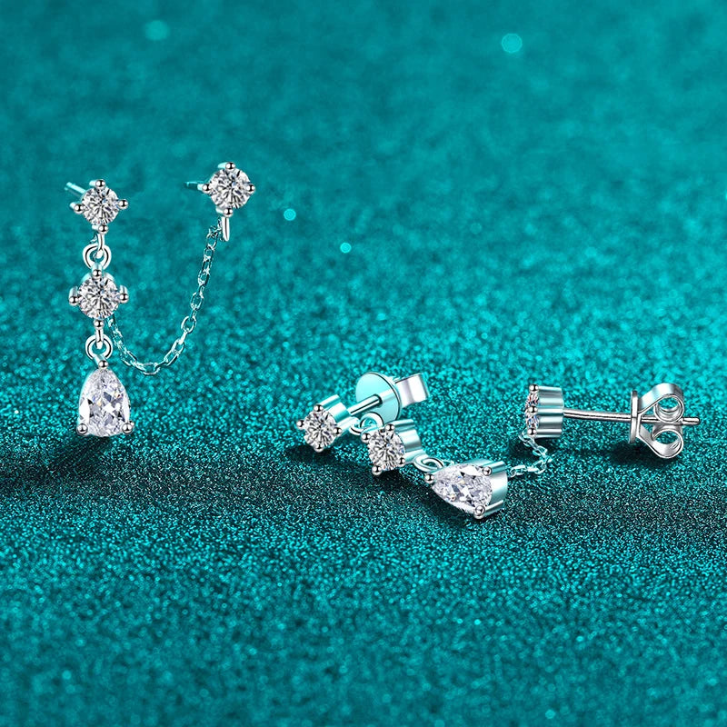 Full Moissanite Stud Chain Earrings 925 Sterling Silver Jewelry