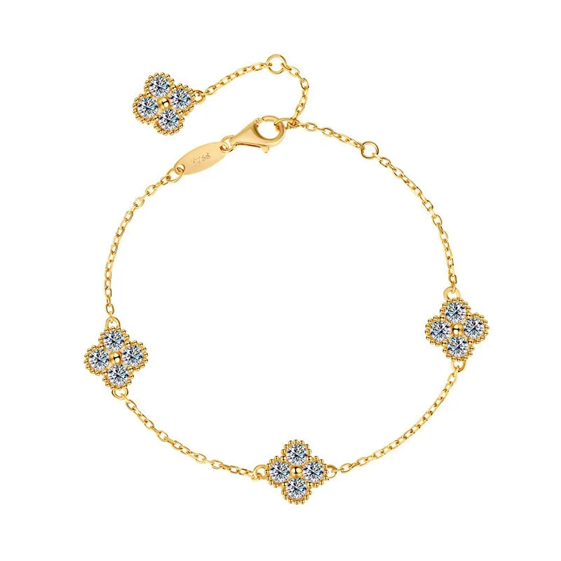 2.4cttw D Color Moissanite Clover Bracelet 925 Sterling Silver Fine Jewelry White Gold Plated Charm Bracelet Bangle Wholesale
