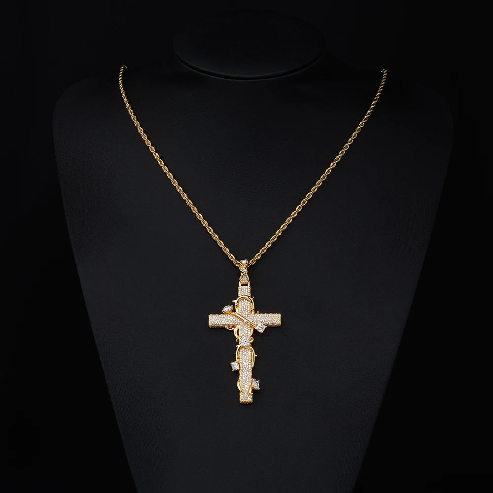 80mm Iced out Thorn Cross VVS1 Moissanite S925 Silver Pendant Necklace