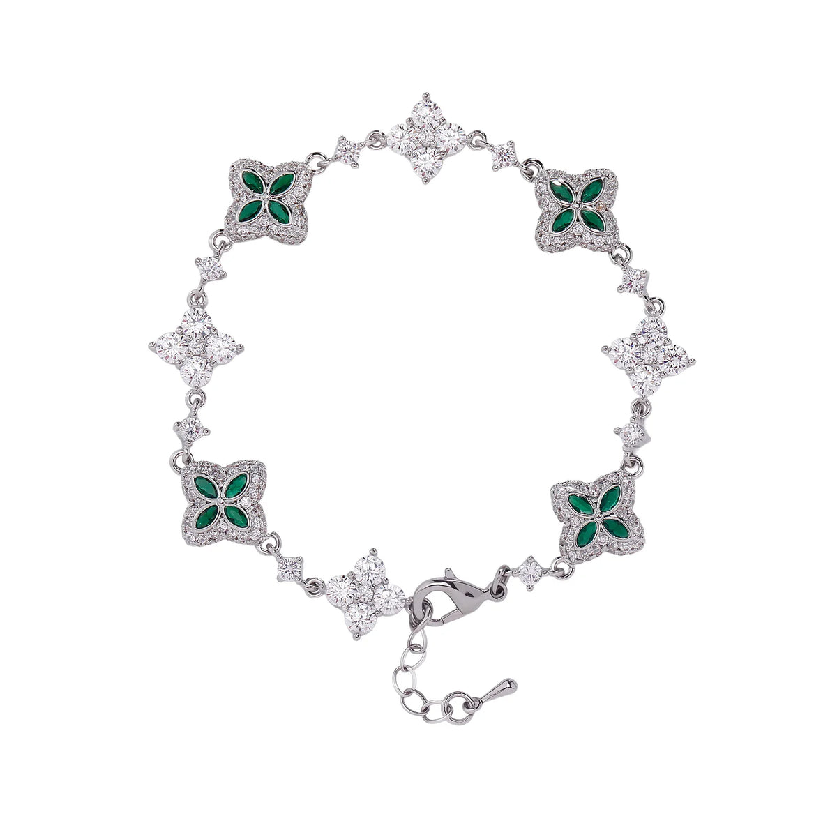 Iced Out Brass Bracelet Four Leaf Clover Chain Bracelet With 5A+ Cubic Zirconia