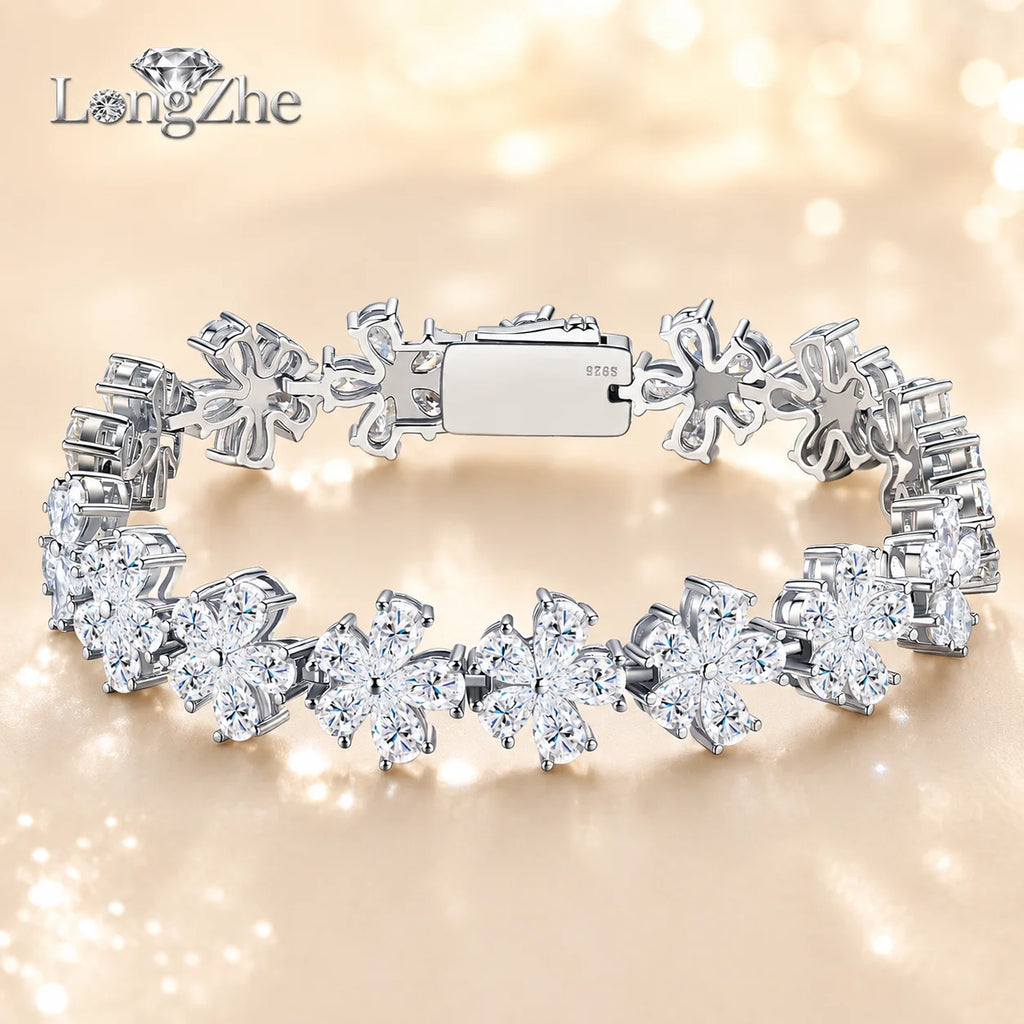 Full Moissanite Clover Bracelet S925 Sterling Silver Marquise Cut Floral Tennis Bracelet D Color VVS1 GRA Certified