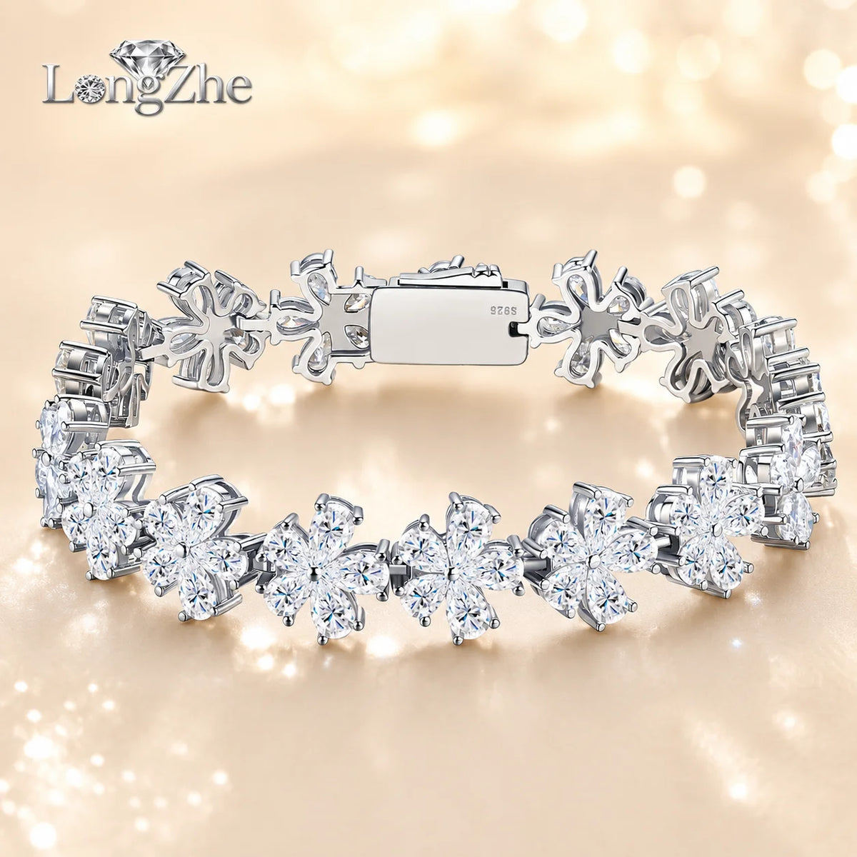 Full Moissanite Clover Bracelet S925 Sterling Silver Marquise Cut Floral Tennis Bracelet D Color VVS1 GRA Certified