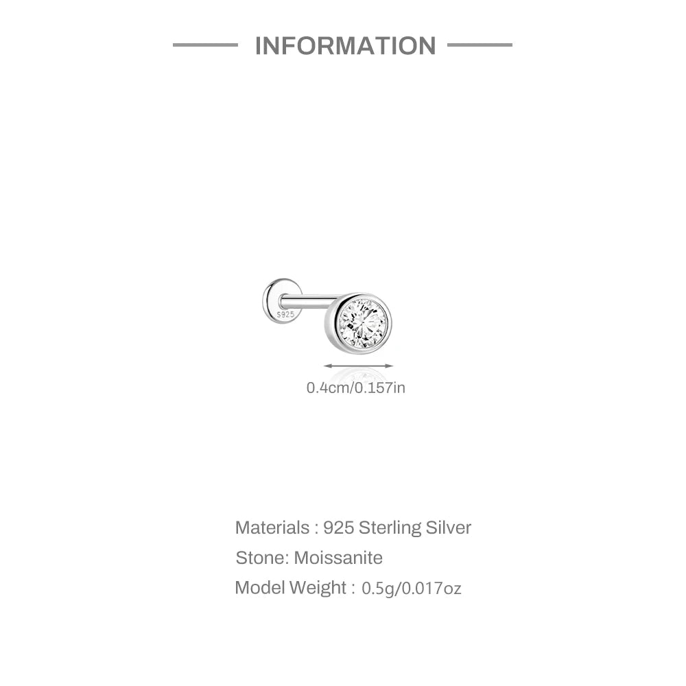 Moissanite Diamond Stud Orginal 925 Sterling Silver Screw Flat Back Moissanite Earring Jewel